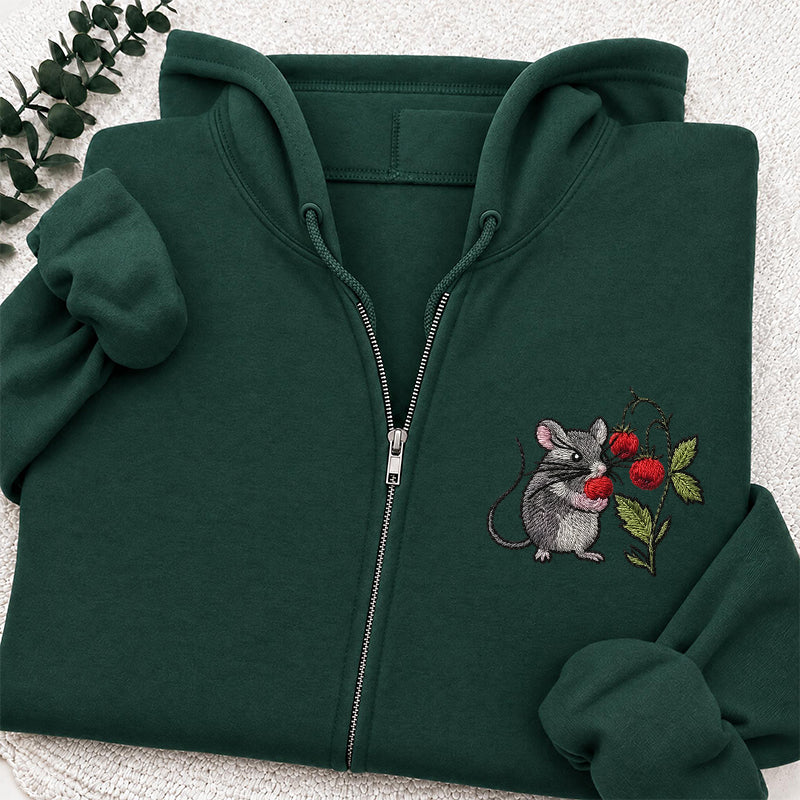 Embroidered Cottagecore Mouse Classic Adult Unisex Full Zip Hoodie