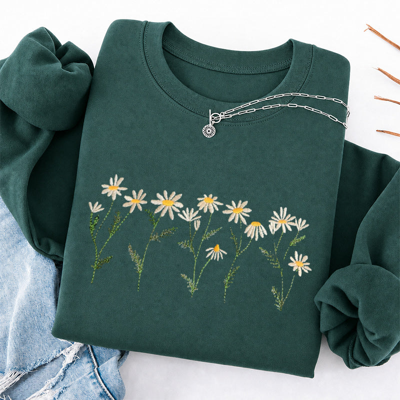 Embroidered Daisy Classic Crewneck Sweatshirt