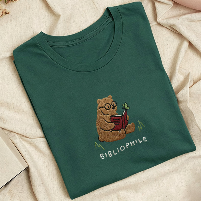 Embroidered Reading Bear Classic Adult Unisex Crew Neck T-Shirt