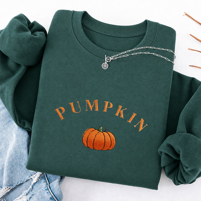 Embroidered Cute Pumpkin Classic Crewneck Sweatshirt