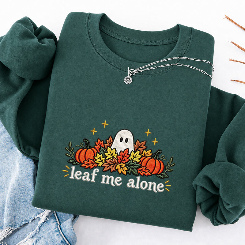 Embroidered Leaf Me Alone Classic Crewneck Sweatshirt