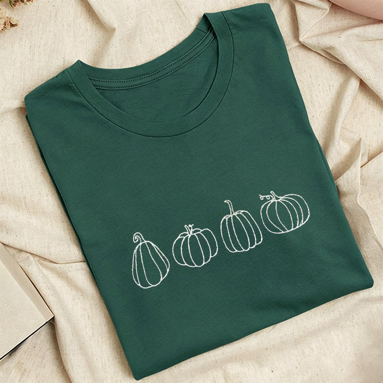 Embroidered Pumpkins Classic Adult Unisex Crew Neck T-Shirt