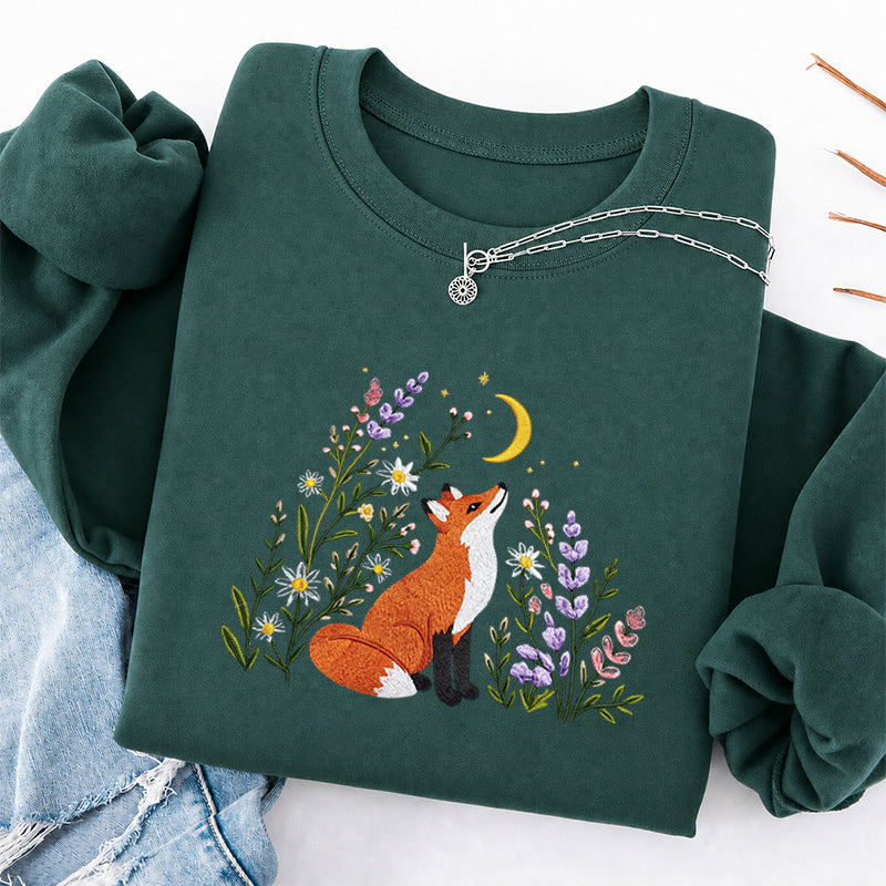Embroidered Fox Wildflower Classic Crewneck Sweatshirt