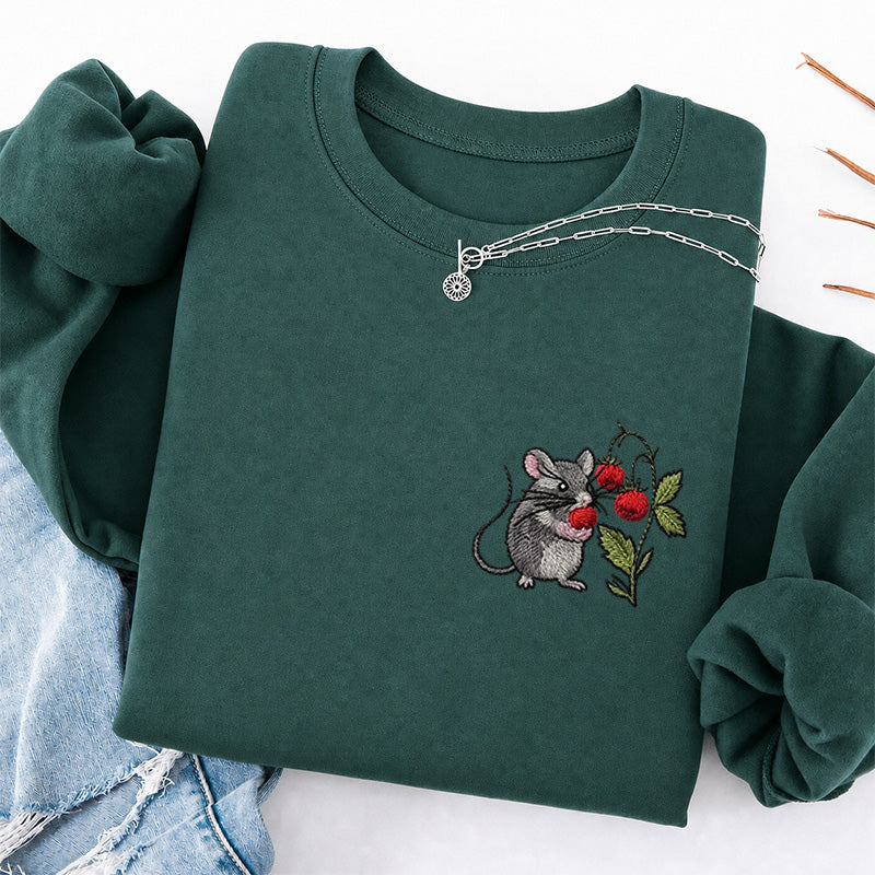 Embroidered Cottagecore Mouse Classic Crewneck Sweatshirt