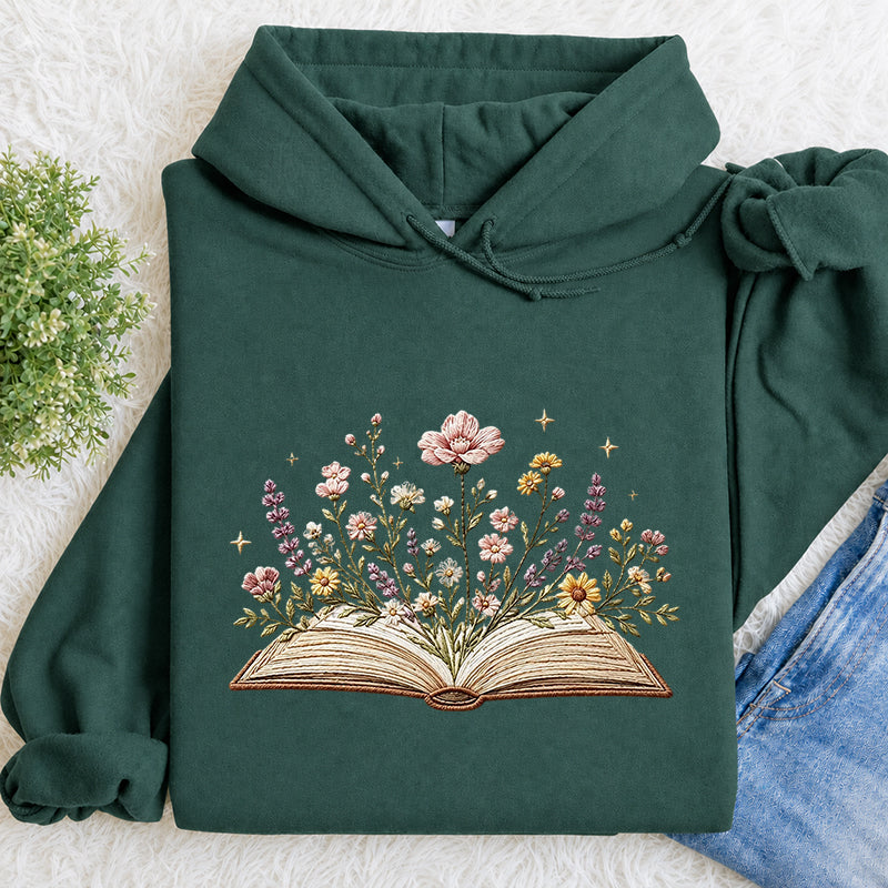 Embroidered Floral Book Classic Adult Unisex Hoodie