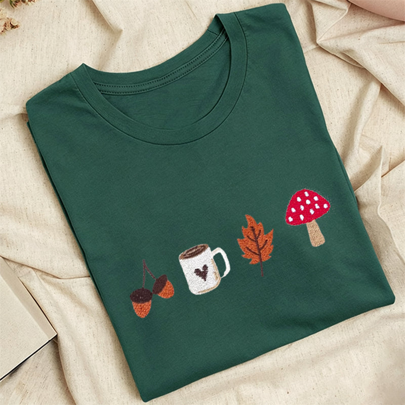 Embroidered Cozy Autumn Classic Adult Unisex Crew Neck T-Shirt