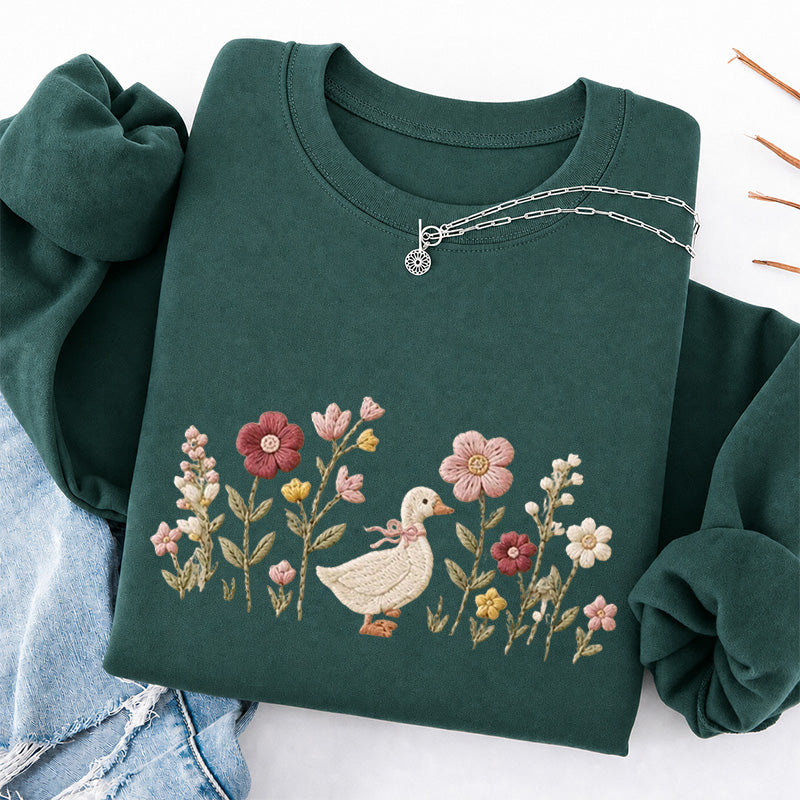 Embroidered Silly Goose Wildflower Classic Crewneck Sweatshirt