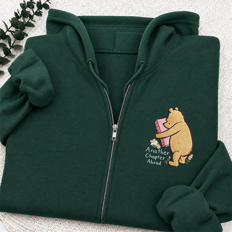 Embroidered Reading Bear Another Chapter Classic Adult Unisex Full Zip Hoodie