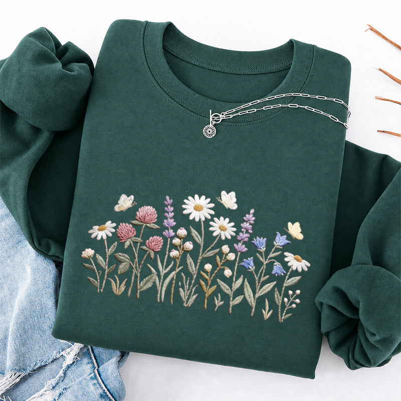 Embroidered Wildflower Classic Crewneck Sweatshirt