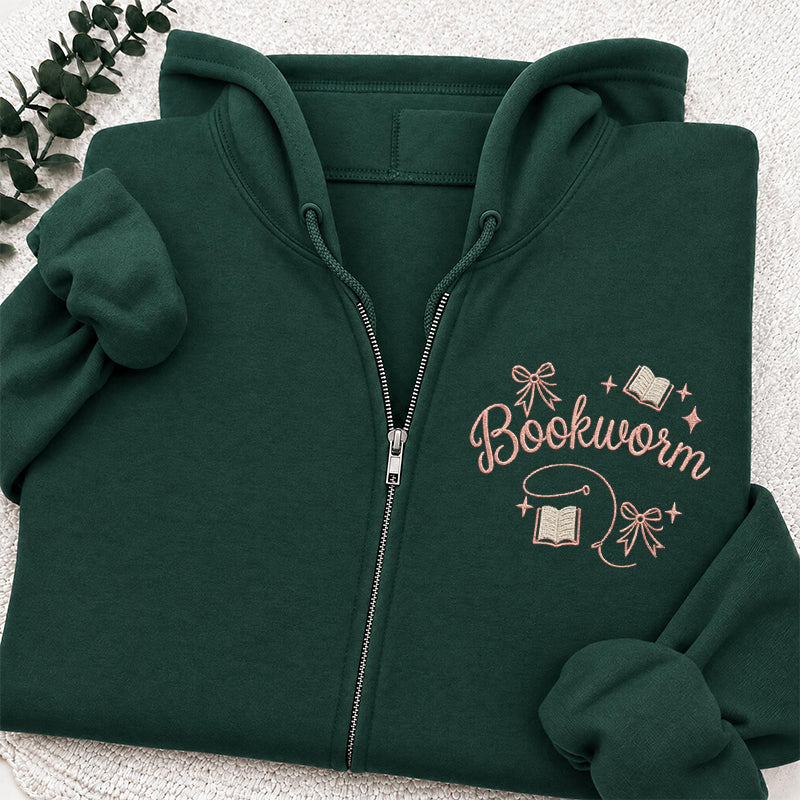 Embroidered Funny Bookworm Classic Full Zip Hoodie