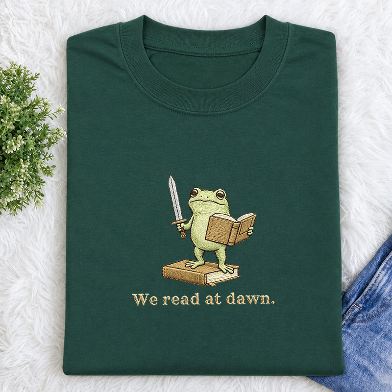 Embroidered We Read At Dawn Frog Classic Crew Neck T-Shirt