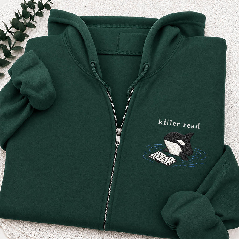 Embroidered Killer Read Orca Classic Full Zip Hoodie