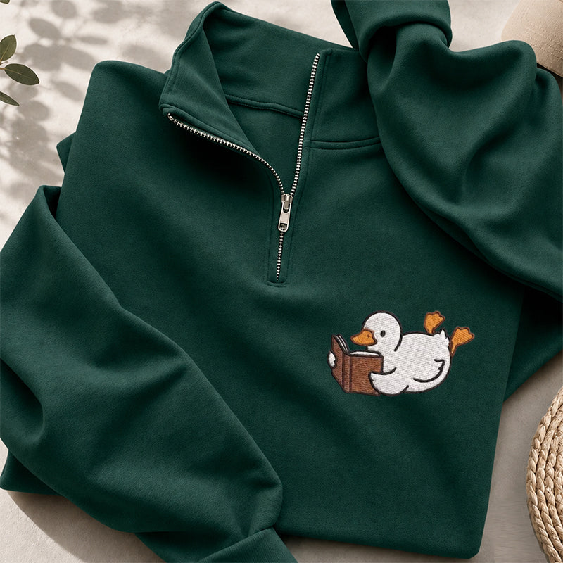 Embroidered Reading Duck Classic Quarter Zip Sweatshirt