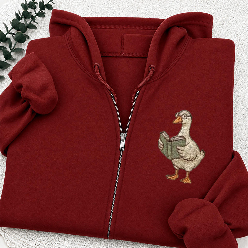 Embroidered Reading Goose Classic Adult Unisex Full Zip Hoodie