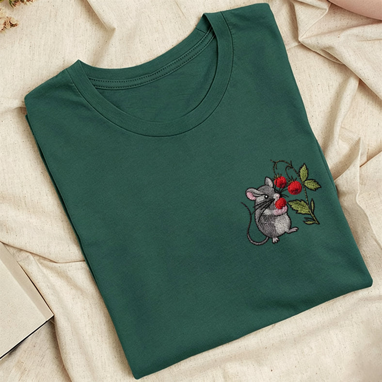 Embroidered Cottagecore Mouse Classic Adult Unisex Crew Neck T-Shirt