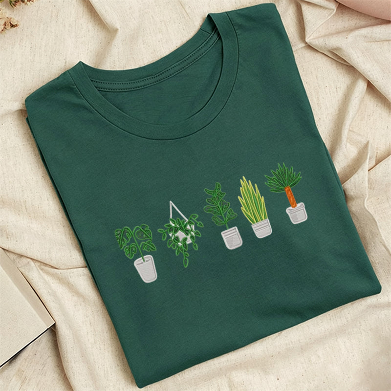 Embroidered Houseplant Classic Adult Unisex Crew Neck T-Shirt