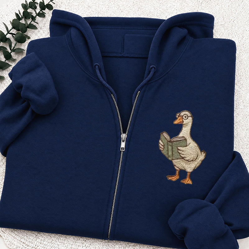 Embroidered Reading Goose Classic Adult Unisex Full Zip Hoodie