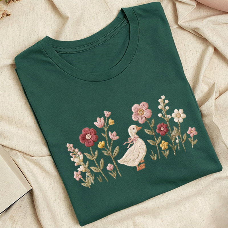 Embroidered Silly Goose Wildflower Classic Adult Unisex Crew Neck T-Shirt