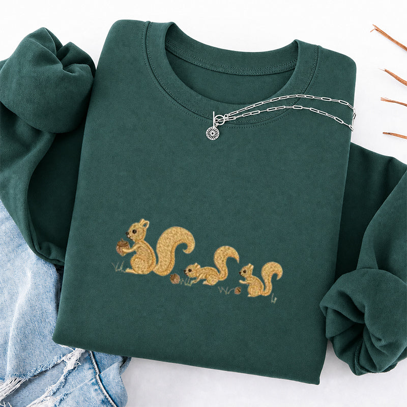 Embroidered Cute Squirrels Classic Crewneck Sweatshirt