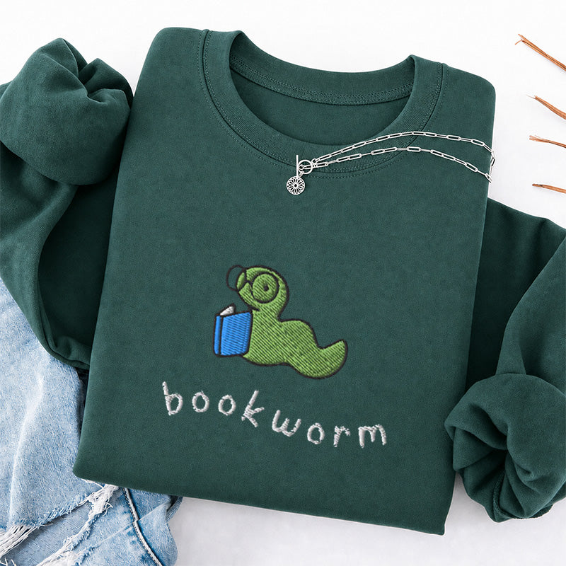 Embroidered Funny Bookworm Classic Crewneck Sweatshirt