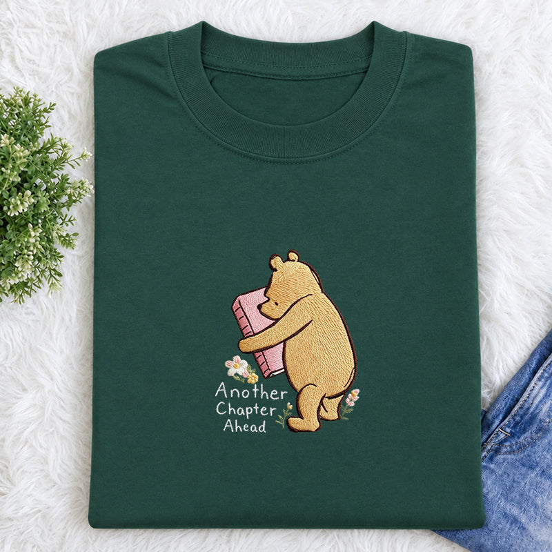 Embroidered Reading Bear Another Chapter Classic Crew Neck T-Shirt
