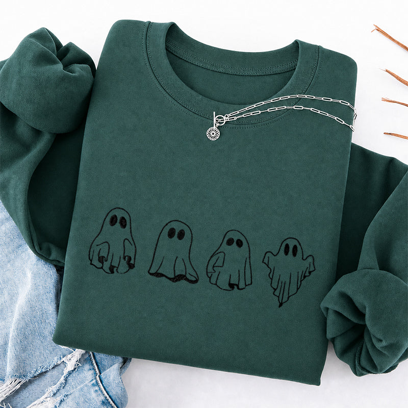 Embroidered Treat Or Trick Ghosts Halloween Classic Crewneck Sweatshirt