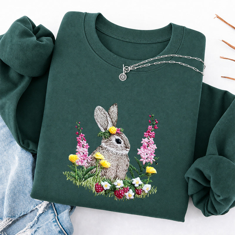 Embroidered Rabbit and Strawberries Classic Crewneck Sweatshirt