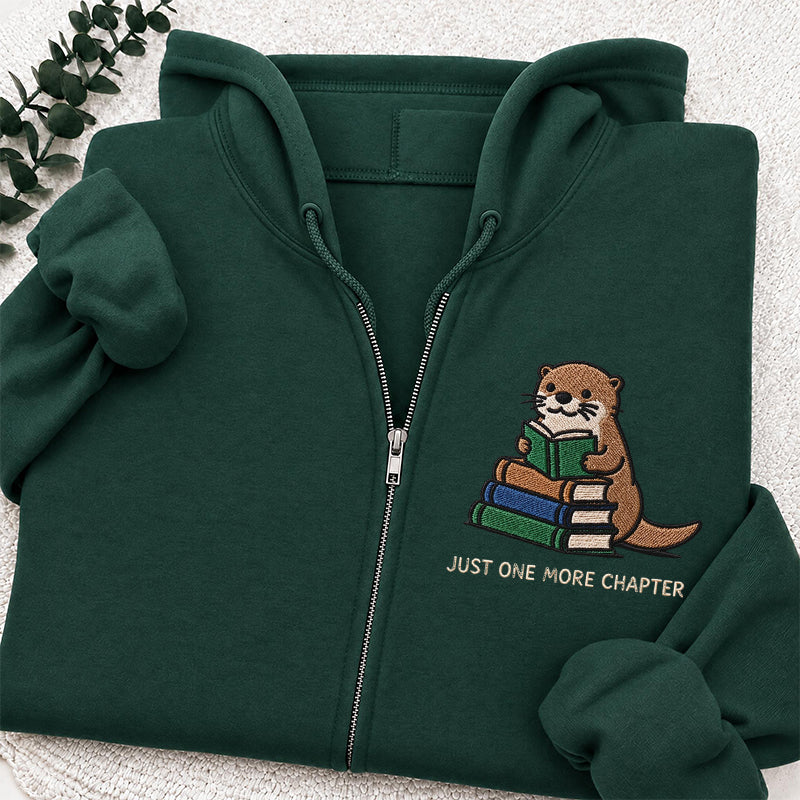 Embroidered Reading Otter Classic Full Zip Hoodie