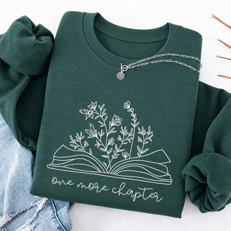 Embroidered One More Chapter Floral Book Classic Crewneck Sweatshirt