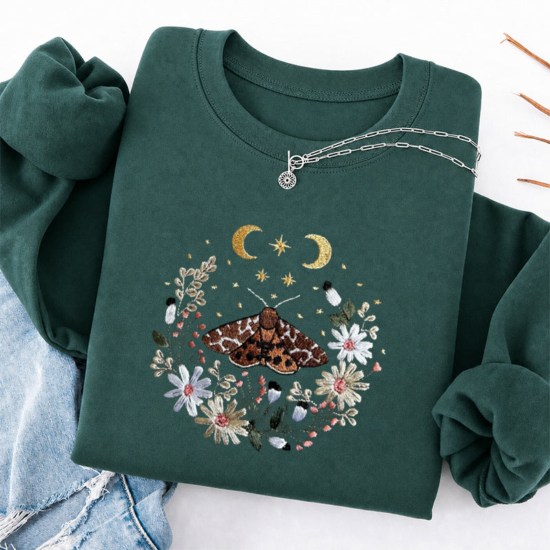 Embroidered Cottagecore Moth Classic Crewneck Sweatshirt