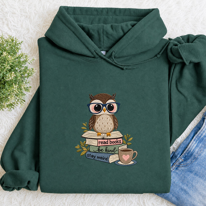 Embroidered Read Books Be Kind Owl Classic Adult Unisex Hoodie