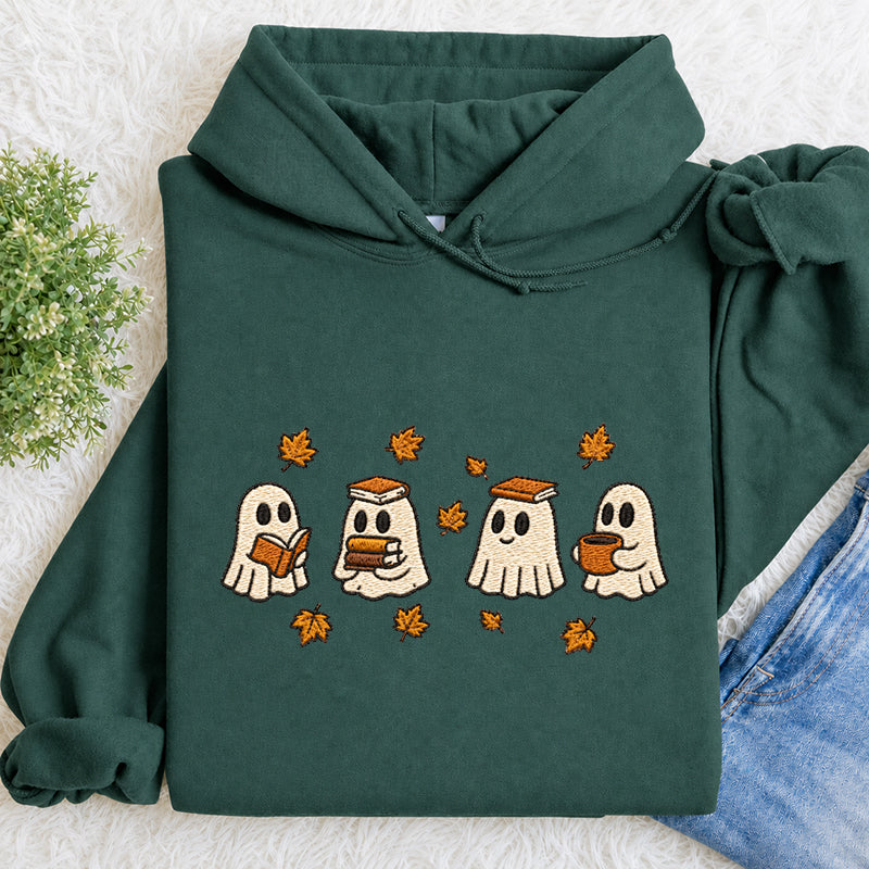 Embroidered Autumn Bookish Ghost Classic Adult Unisex Hoodie