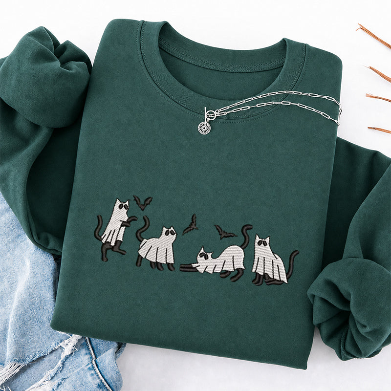 Embroidered Funny Cat Ghosts Classic Crewneck Sweatshirt