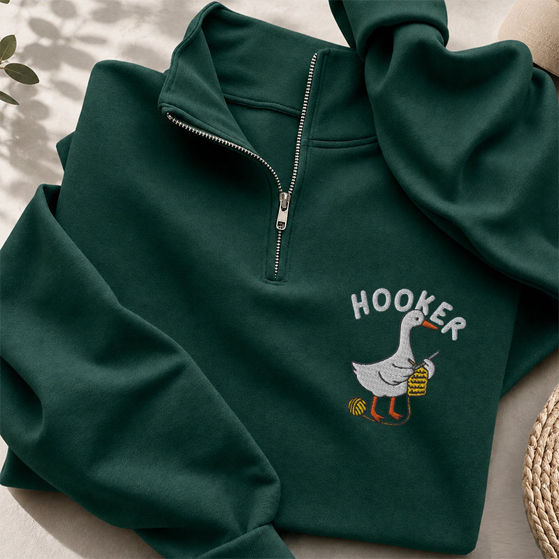 Embroidered Hooker Goose Crochet Lover Classic Quarter Zip Sweatshirt