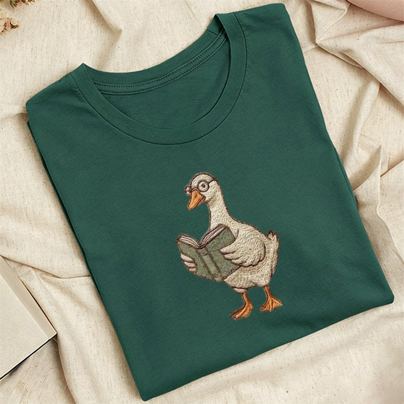 Embroidered Reading Goose Classic Adult Unisex Crew Neck T-Shirt