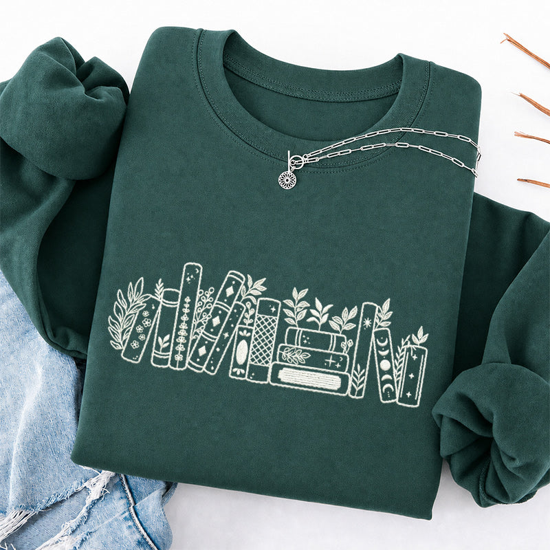 Embroidered Flower Book Classic Crewneck Sweatshirt