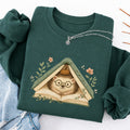 Embroidered Hedgehog Book Flower Classic Crewneck Sweatshirt