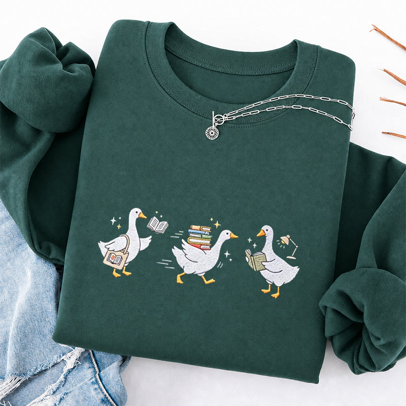Embroidered Bookish Goose Classic Crewneck Sweatshirt