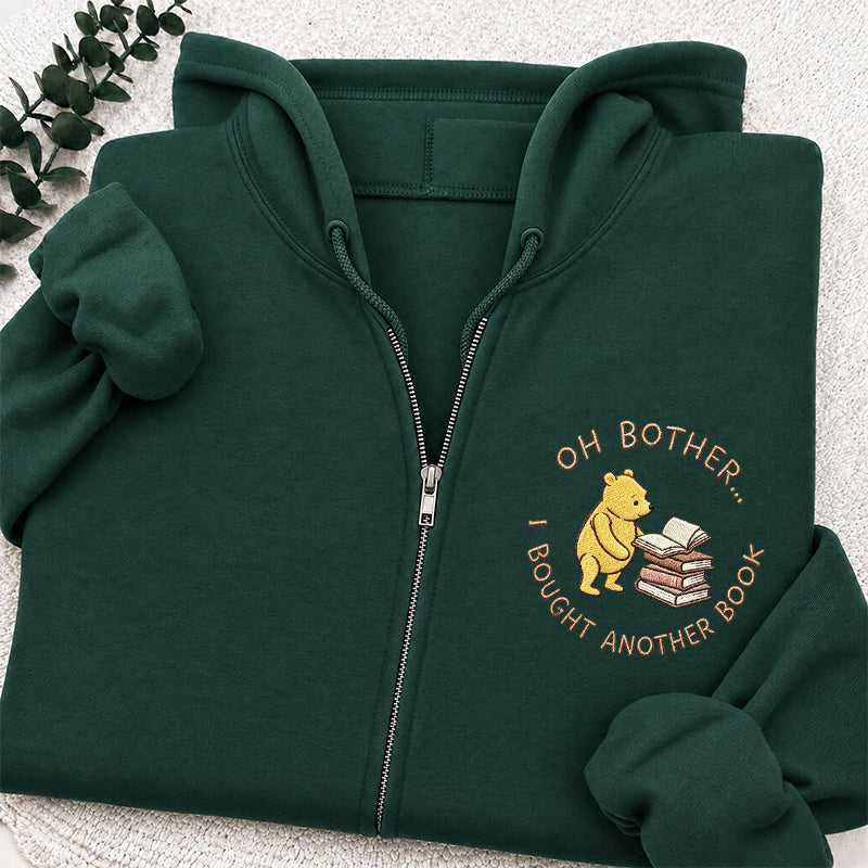 Embroidered Funny Bear Reading Books Classic Adult Unisex Full Zip Hoodie
