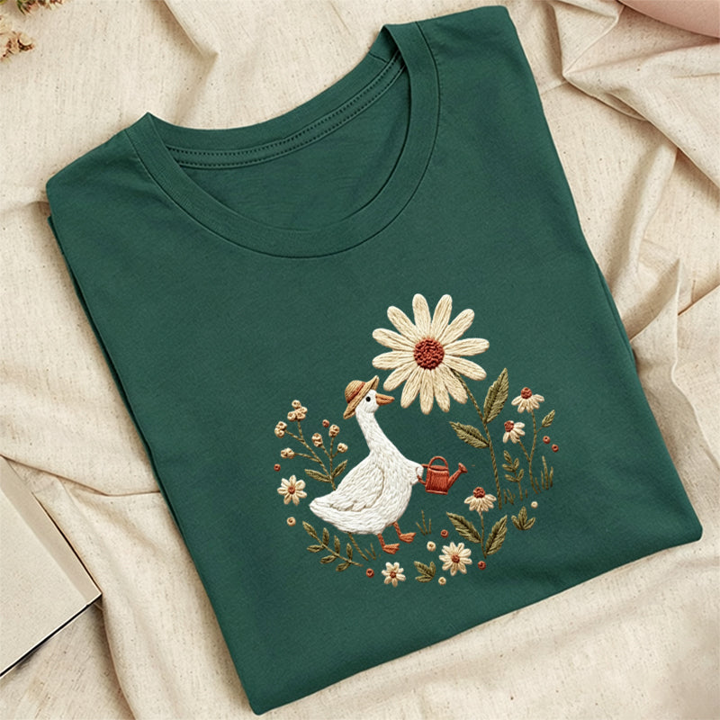 Embroidered Goose Garden Classic Adult Unisex Crew Neck T-Shirt