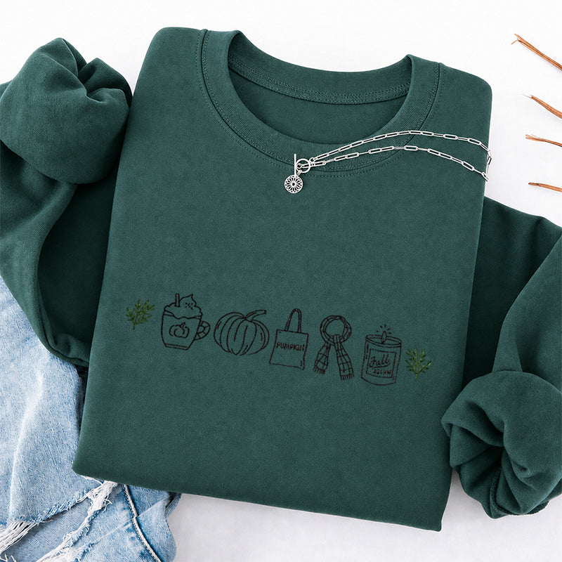 Embroidered Fall Icons Classic Crewneck Sweatshirt