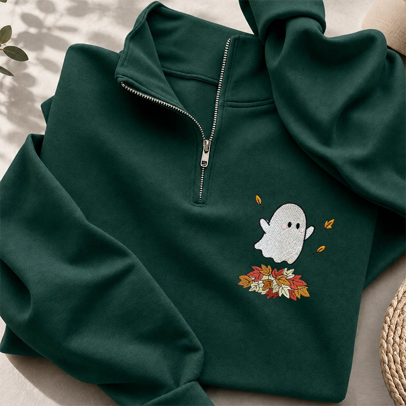 Embroidered Fall Ghost Classic Quarter Zip Sweatshirt