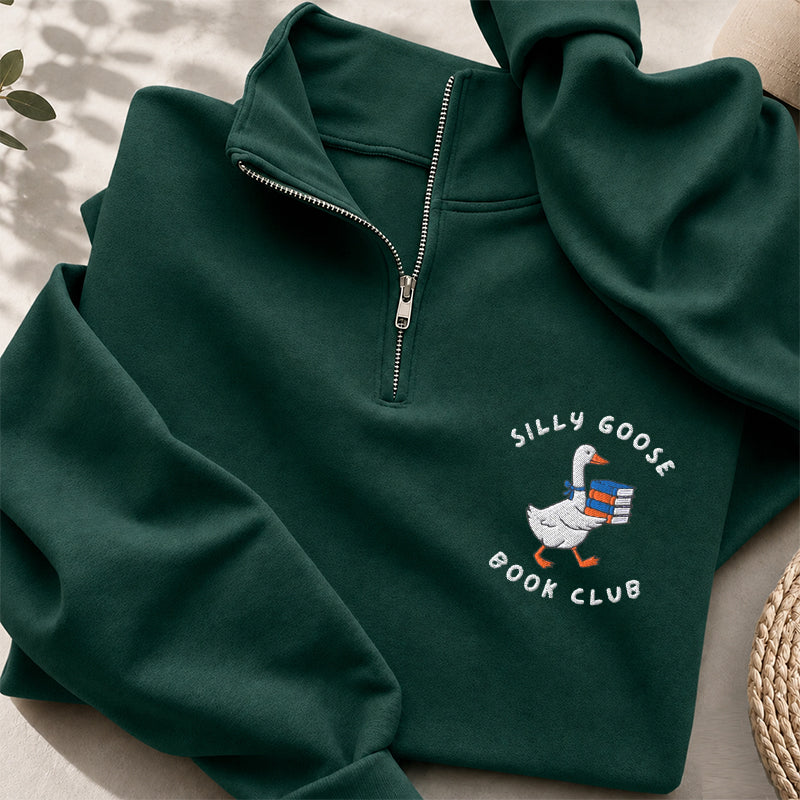 Embroidered Bookish Goose Classic Quarter Zip Sweatshirt