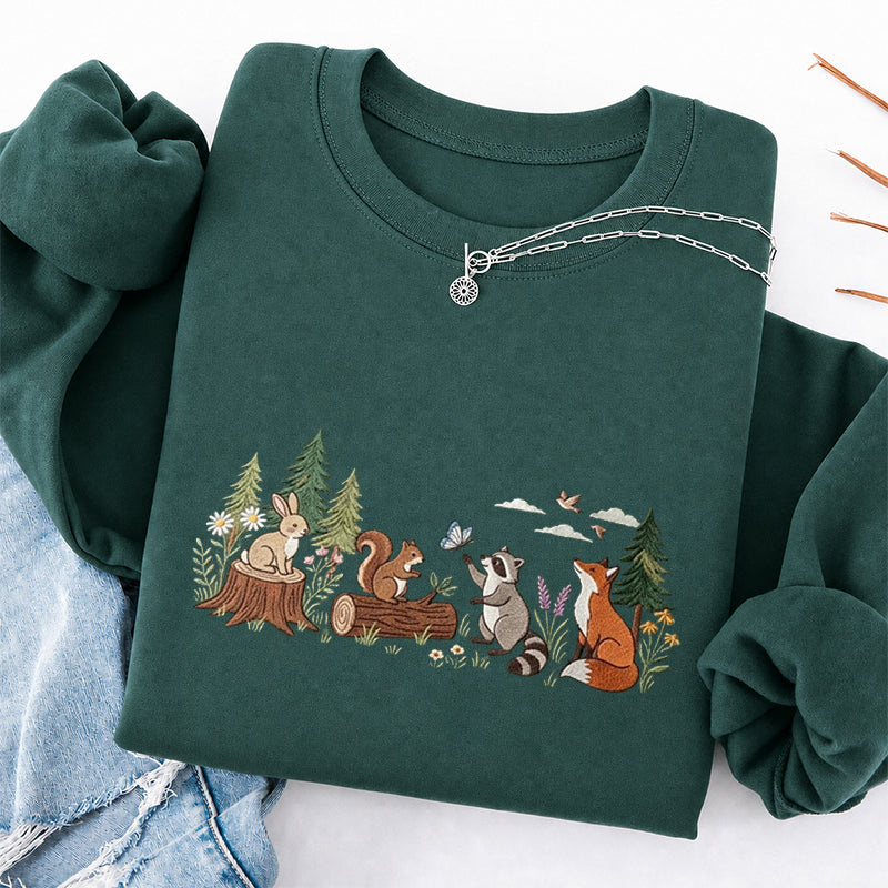 Embroidered Woodland Animals Classic Crewneck Sweatshirt
