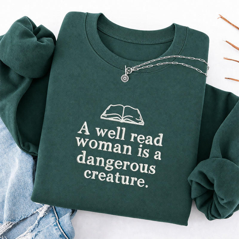 Embroidered A Well Read Woman Classic Crewneck Sweatshirt