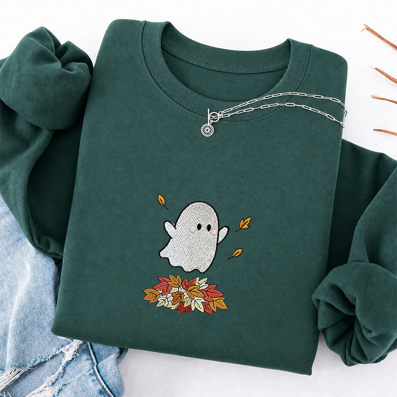 Embroidered Fall Ghost Classic Crewneck Sweatshirt