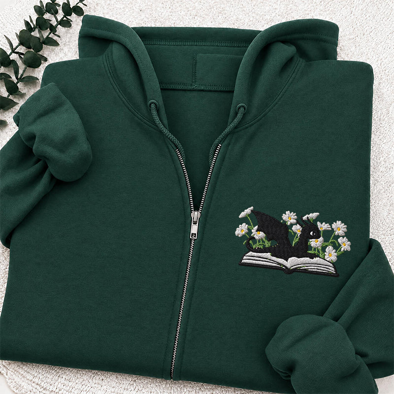 Embroidered Floral Dragon Book Classic Full Zip Hoodie