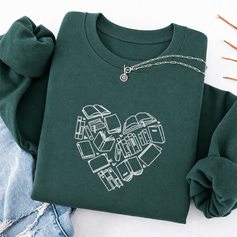 Embroidered Book Heart Classic Crewneck Sweatshirt