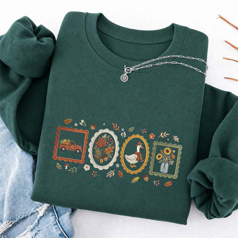 Embroidered Autumn Postcards Classic Crewneck Sweatshirt
