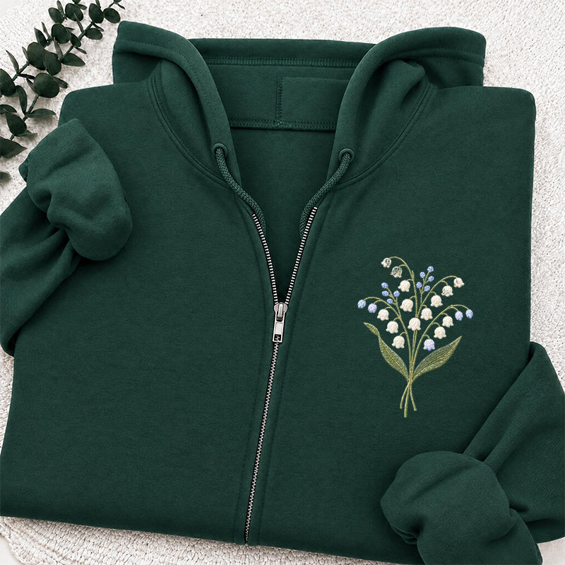 Embroidered Lily Of The Valley Classic Full Zip Hoodie